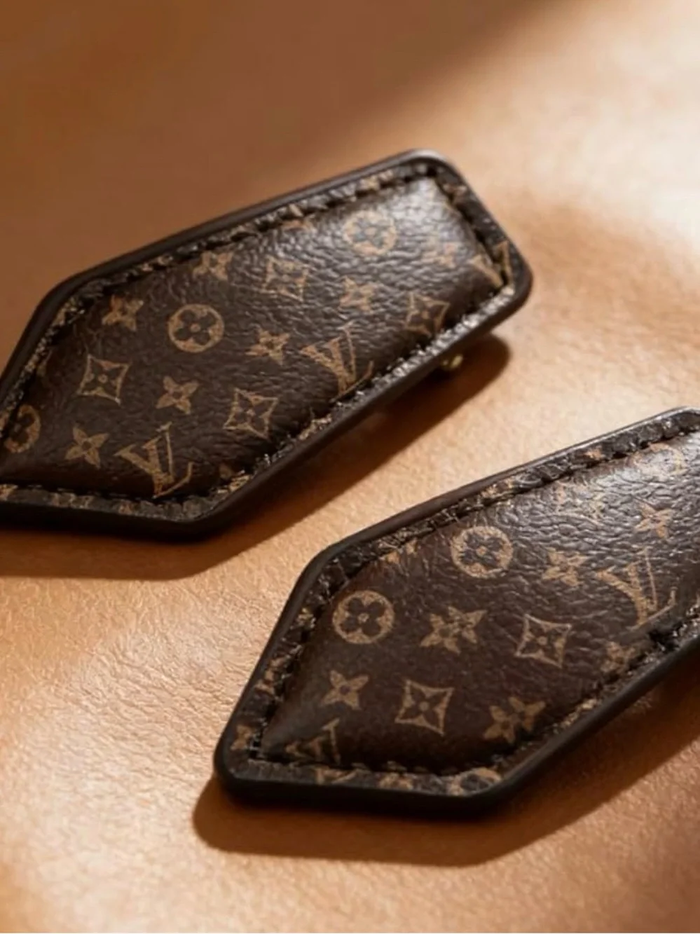 Louis Vuitton Monogram Leather Geometric Hair Clips - Pair